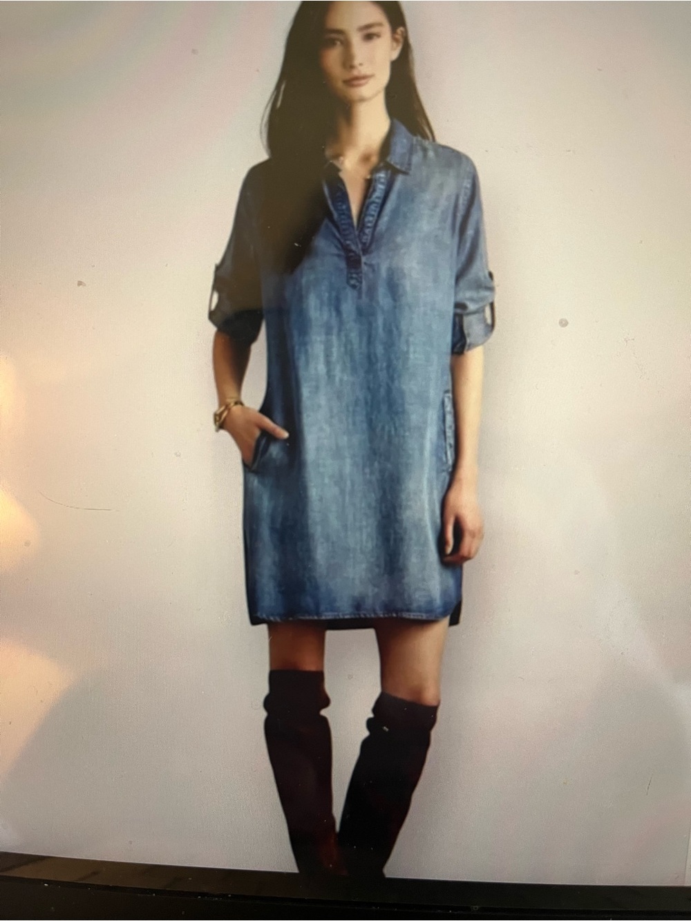 Anthropologie Cloth & Stone Blue Denim High-Low Shirt Dress Size M